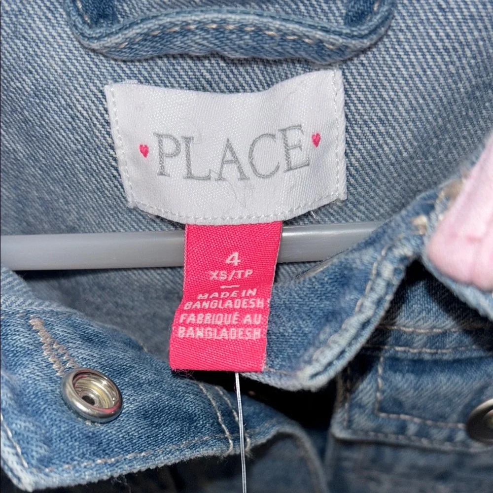 THE PLACE Blue and Pink Cropped Jean Jacket with Hood size 4
